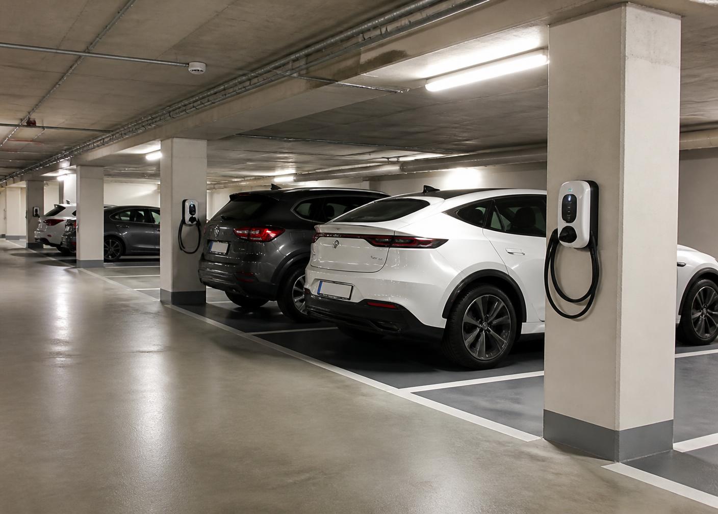 Electric vehicles charging in a residential apartment car park